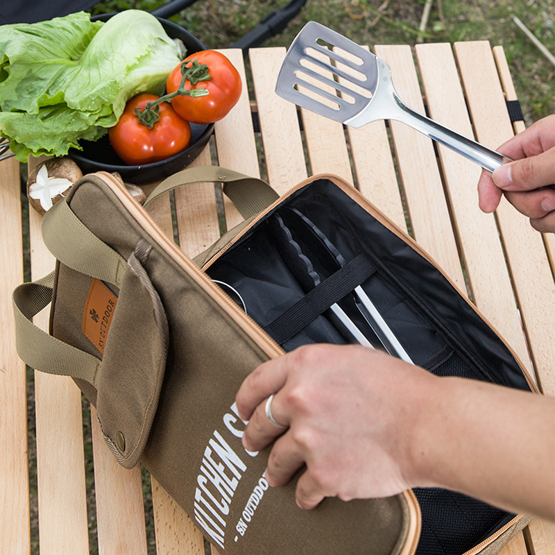 Home Cooking Utensil Set - 8-teiliges Camping-Kochgeschirr-Set Tragbare Tasche Outdoor-Reise-Utensilien Aufbewahrungstasche