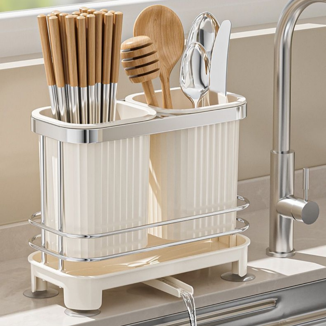 Home Cooking Delivery - Küchenarbeitsplatten-Organizer mit Selbstabtropf-Funktion, Besteckhalter, Utensilienhalter, Löffel-