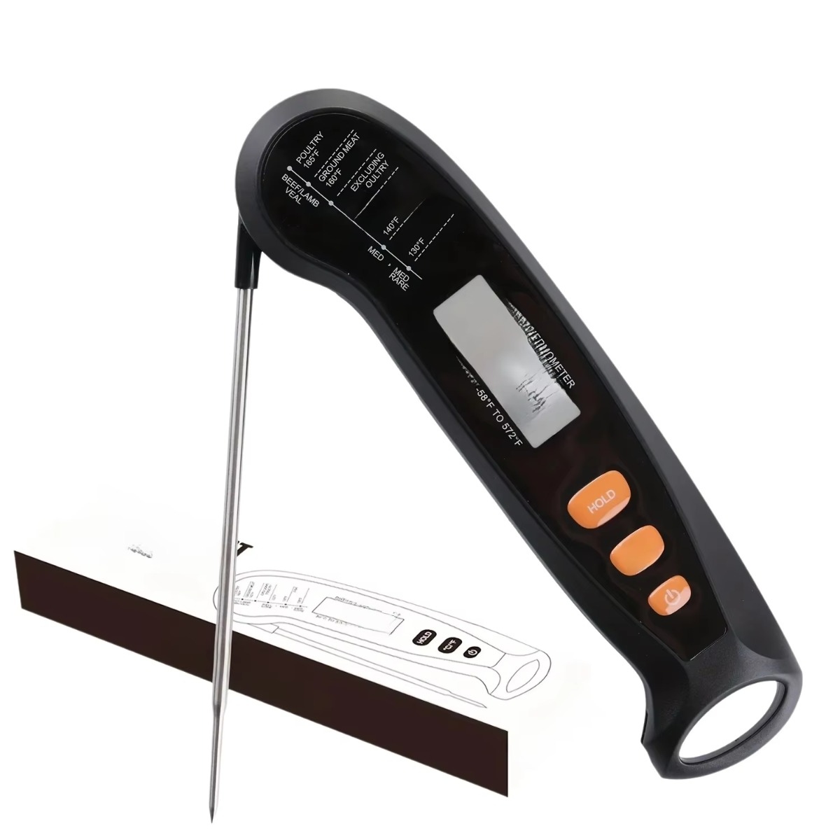 Home Cooking Fast Foods - Digitales Küchen-Lebensmittelthermometer Schnell Genau Kompaktes Faltbares
