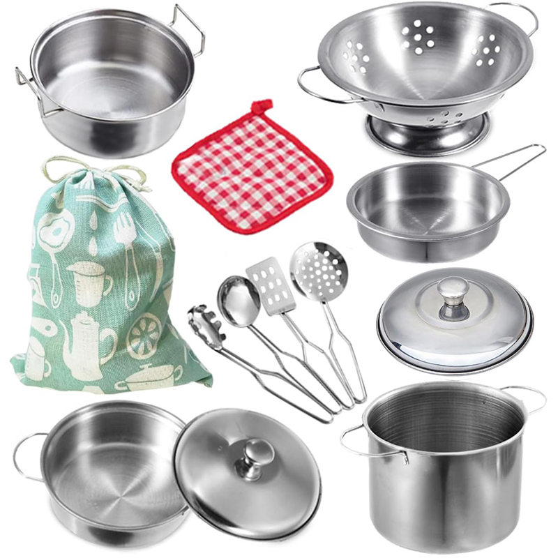Home Cooking Utensil Set - MINI Edelstahl Küchenutensilien Spielzeug-Set für Mädchen,