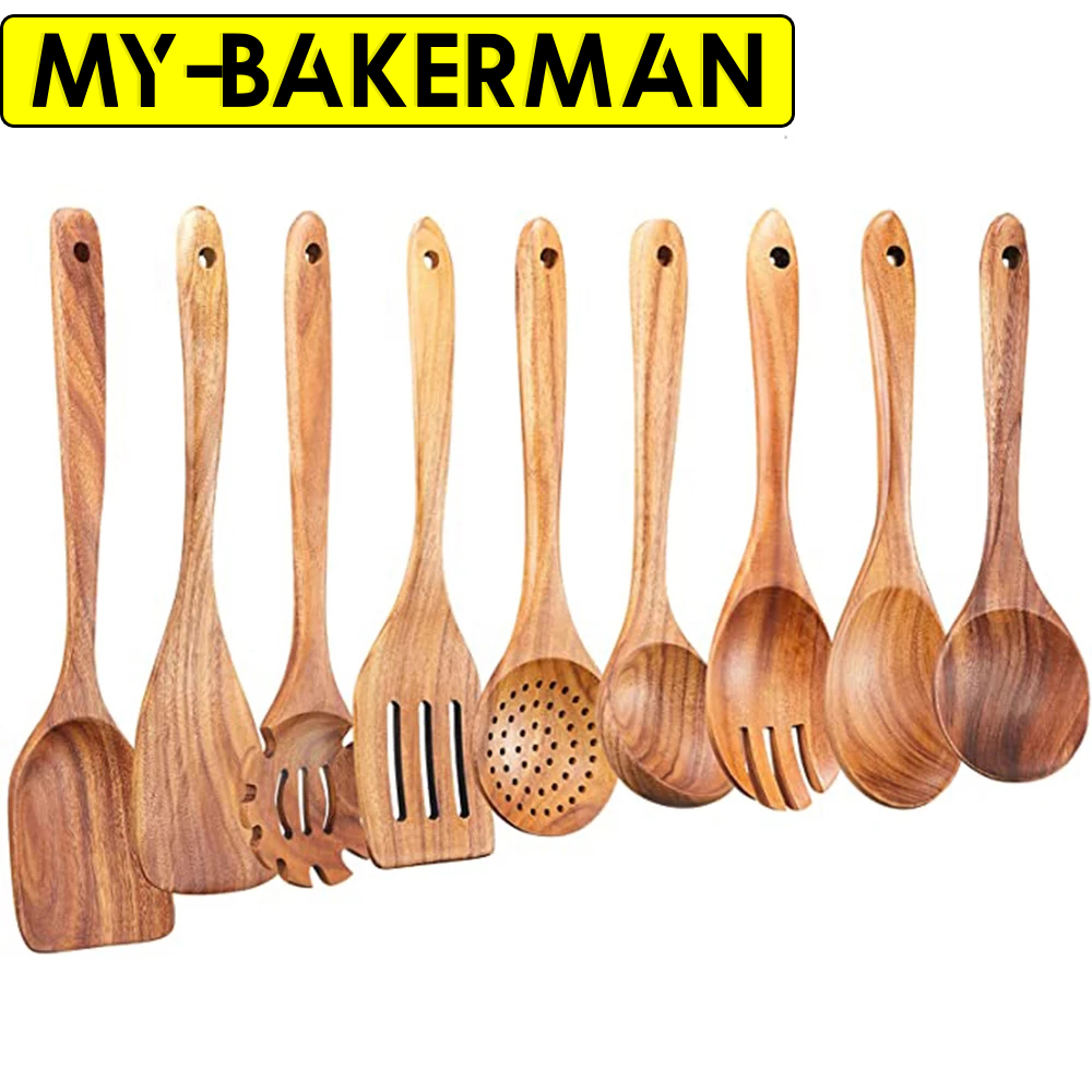 Home Cooking Utensil Set - 1-9-teiliges Set aus Holz-Küchenutensilien, Holzlöffel zum
